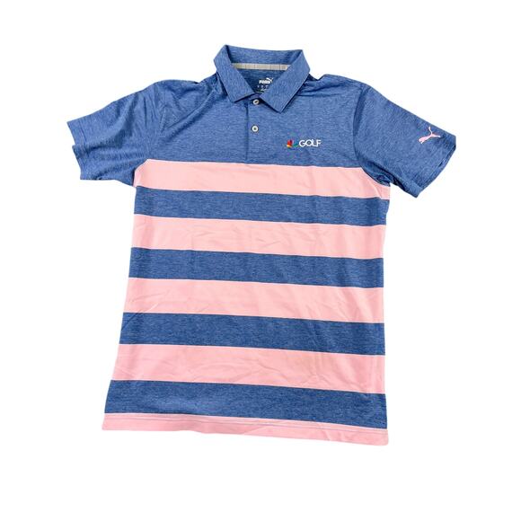 Men’s Puma Medium Blue/Pink Striped Golf Polo Shirt – Excellent Condition - Picture 1 of 9